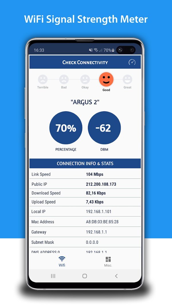 Signal strength meter screen